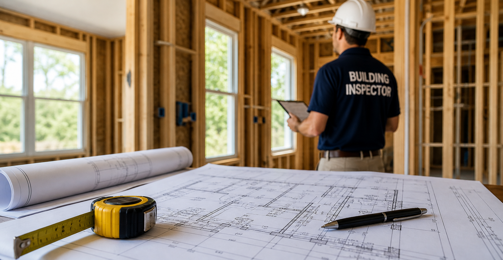Building plans on a desk